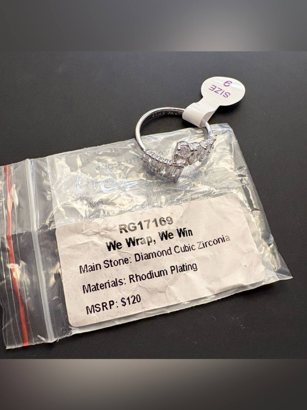 Bomb Party We Wrap, We Win Rhodium-Plated CZ Ring Size 9